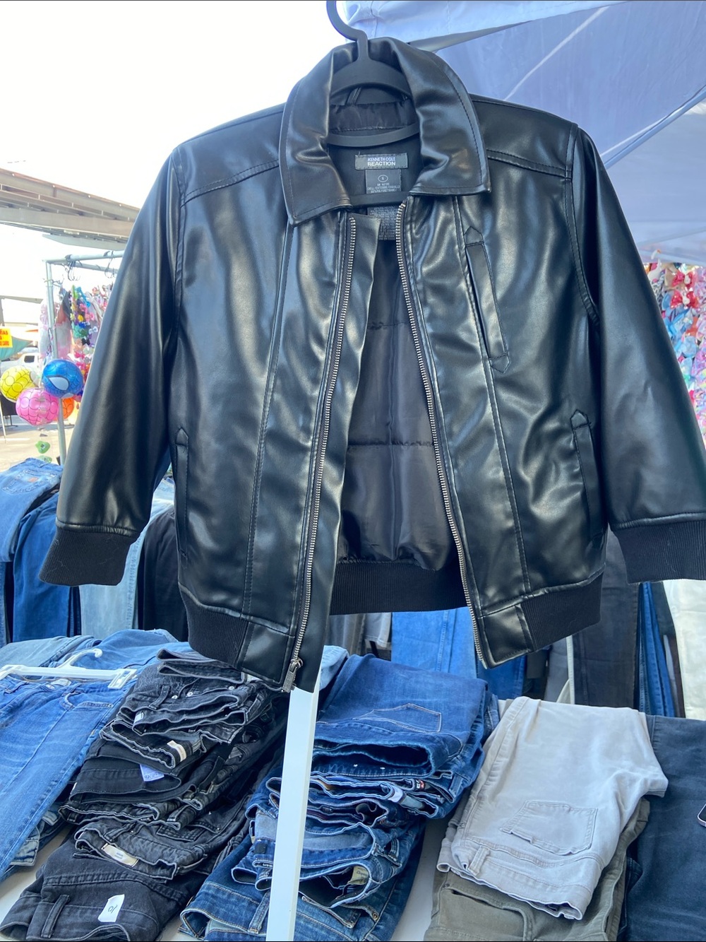 Kenneth Cole Reaction Black Faux Leather Bomber Jacket